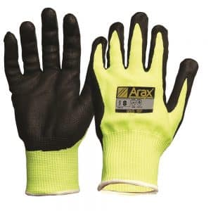 Arax® Gold, Nitrile Sand Dip On Hi-Vis Yellow Liner Gloves