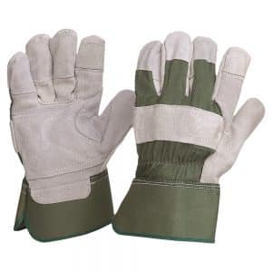 Green Cotton / Leather Gloves - Large