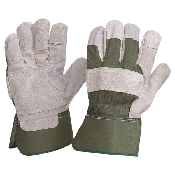 Green Cotton / Leather Gloves - Large