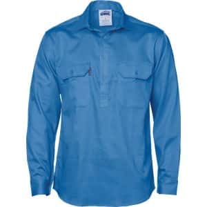 Cotton Drill Close Front Work Shirt - Long Sleeve