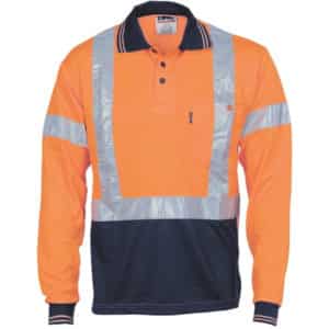 HiVis D/N Cool Breathe Long Sleeve Polo Shirt with Cross Back Reflective Tape