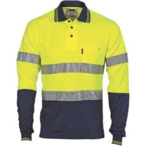 Hi Vis Two Tone Cotton Back Long Sleeve Polos with Generic Reflective Tape
