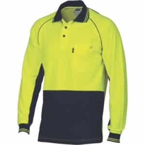 HiVis Cotton Backed Cool-Breeze Contrast Long Sleeve Polo