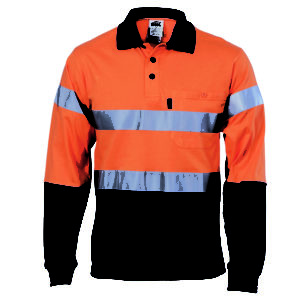 Hivis Cool-Breeze Cotton Jersey Long Sleeve Polo With CSR Reflective Tape