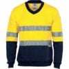 HiVis Two Tone Cotton Fleecy Sweat Shirt V-Neck with 3M R/Tape - Image 2