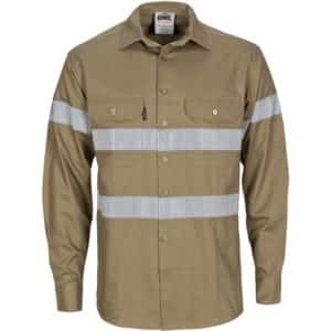 HiVis Cool-Breeze Cotton Long Sleeve Shirt with Generic Reflective Tape