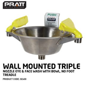 Wall Mounted Triple Nozzle Eye & Face Wash With Bowl, No Foot Treadle